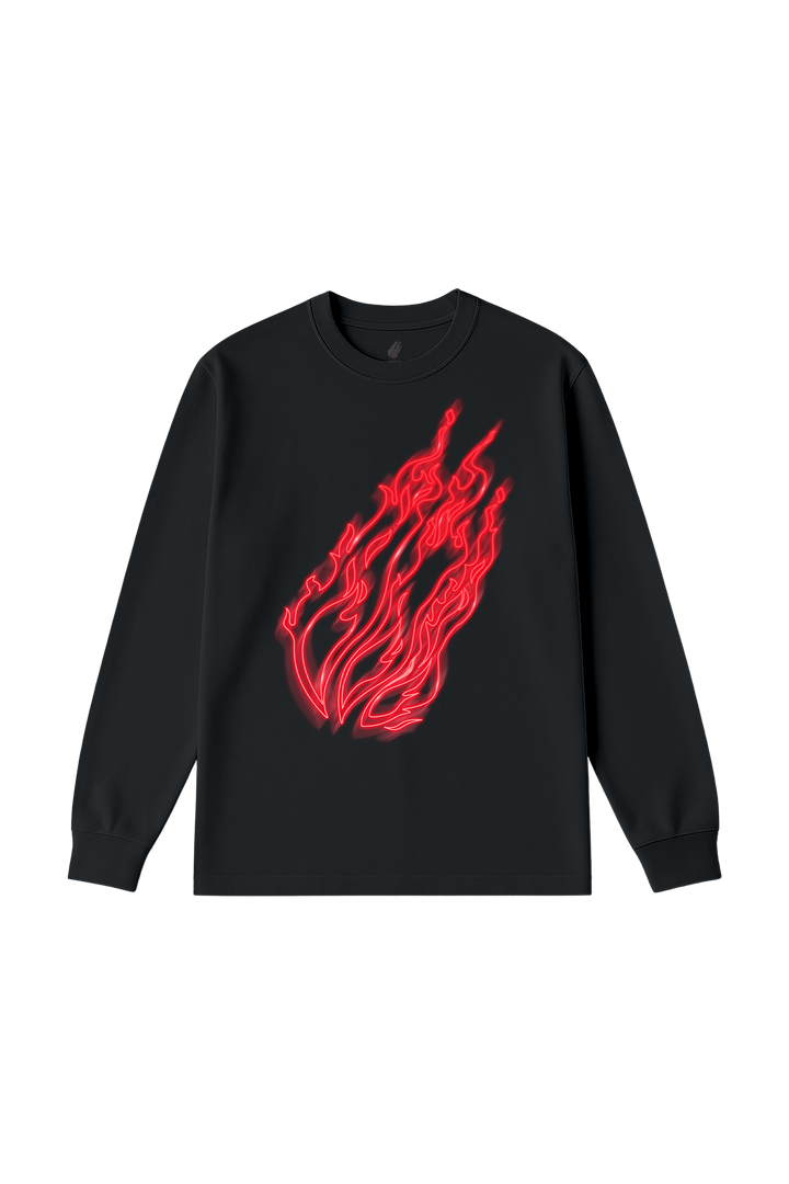 Neon Flame Long Sleeve Tee - Black